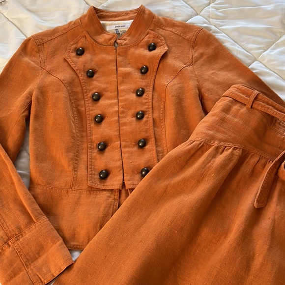 Jackets & Blazers - ZARA BASIC Vintage beautiful coral 2pc military blazer skirt linen set size Med.